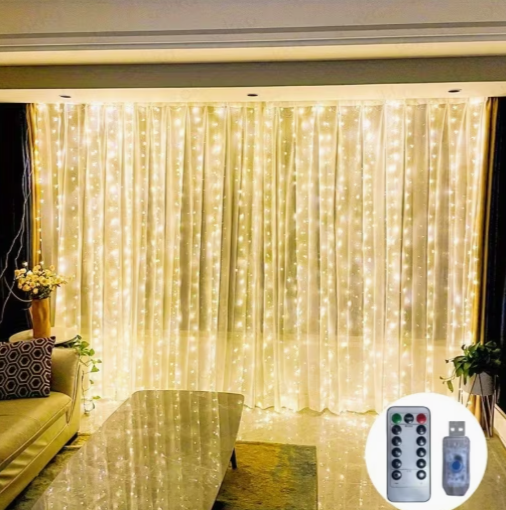 3 Colors Curtain String Lights with Remote Control - Image 3