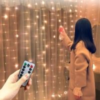 3 Colors Curtain String Lights with Remote Control