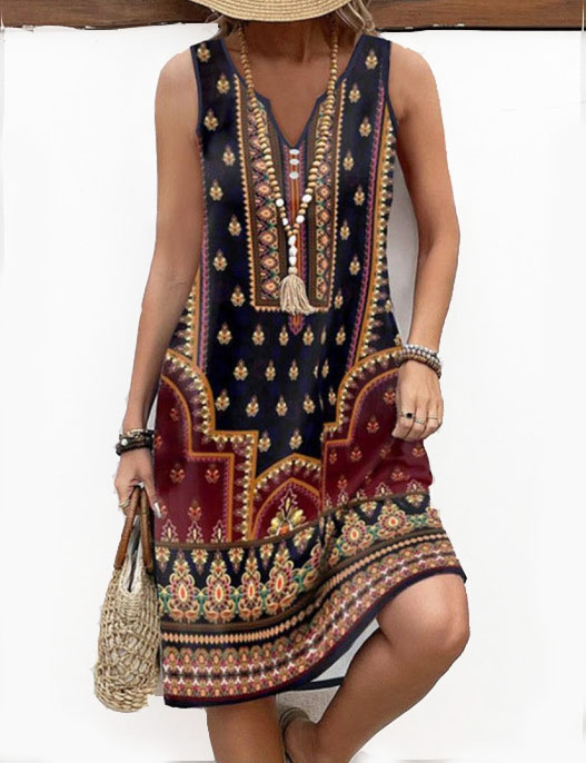 Digital Printed V-neck Dress