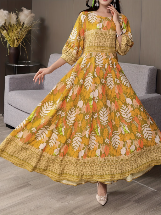 Middle Eastern Embroidered Bohemian Style Maxi Dress for Women