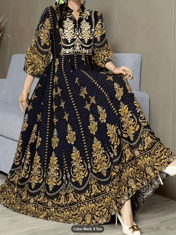 Middle Eastern Embroidered Bohemian Style Maxi Dress for Women