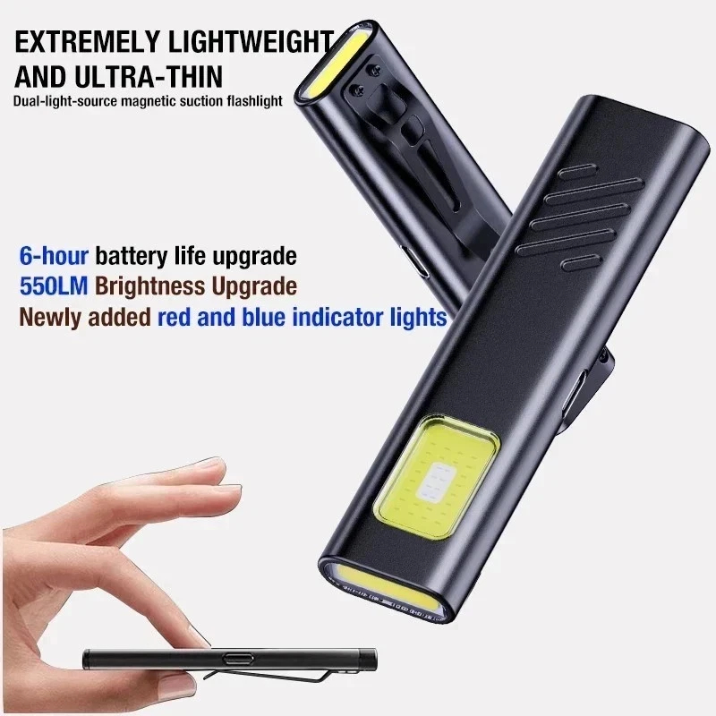H11bab40b75a0405e895db72179775ad6m.jpg Ultra-thin COB Flashlight with Magnetic Base Clip Waterproof Rechargeable Dimmable 3W RGB Strobe EDC Camping Hiking Maintenance - Image 1